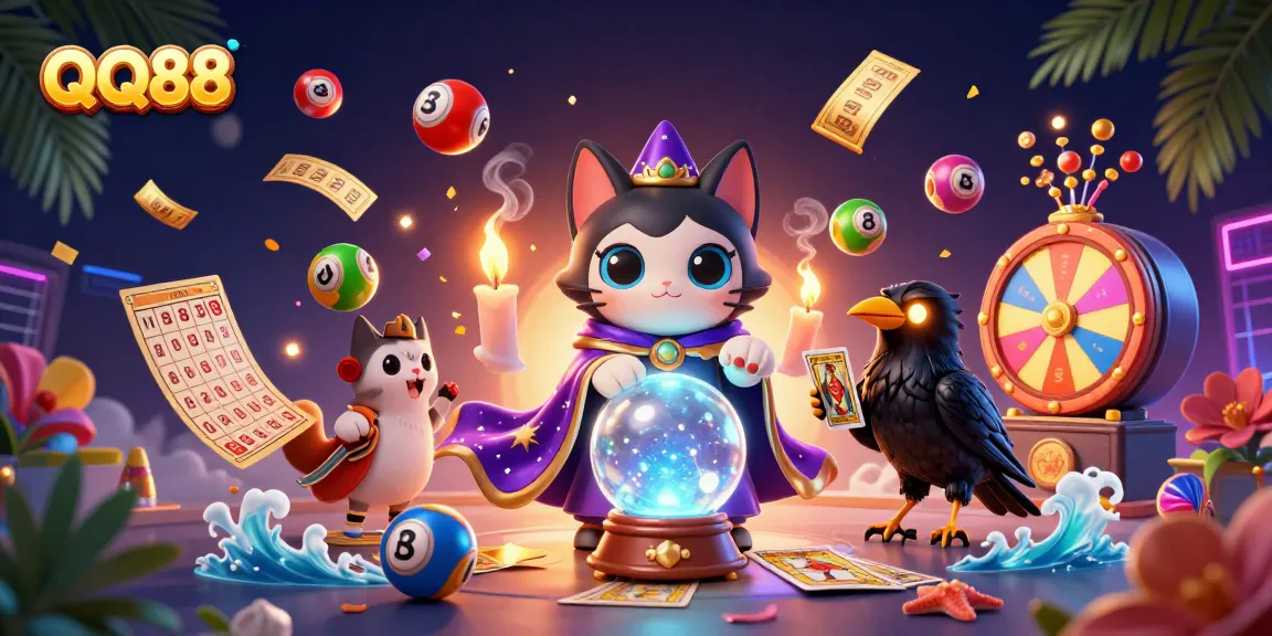 Engage in thrilling lottery games with QQ88, featuring vibrant lottery balls and a dynamic prize wheel.