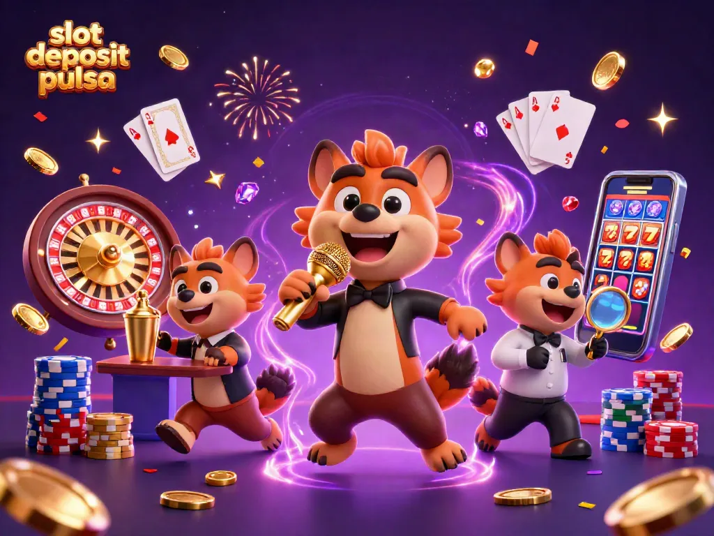 Engage with slot deposit pulsa at a vibrant comedy casino scene featuring hyena characters in action.