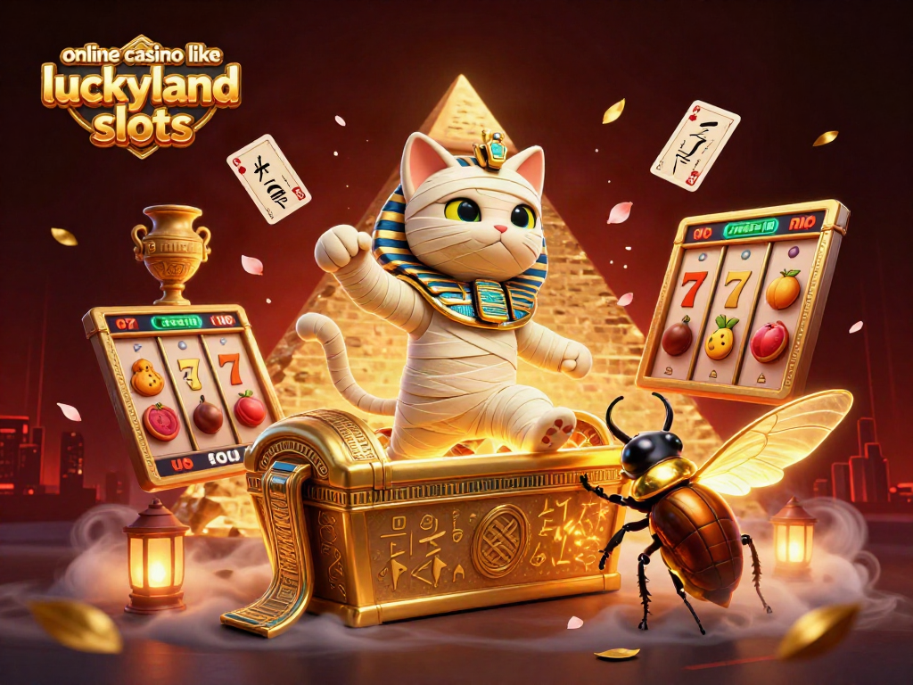 Play exciting games at online casino like luckyland slots with a colorful casino-themed scene.