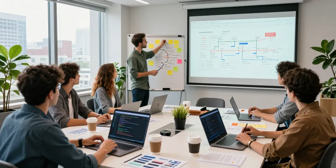 Team collaboration during an mvp development service strategy session in a modern workspace.
