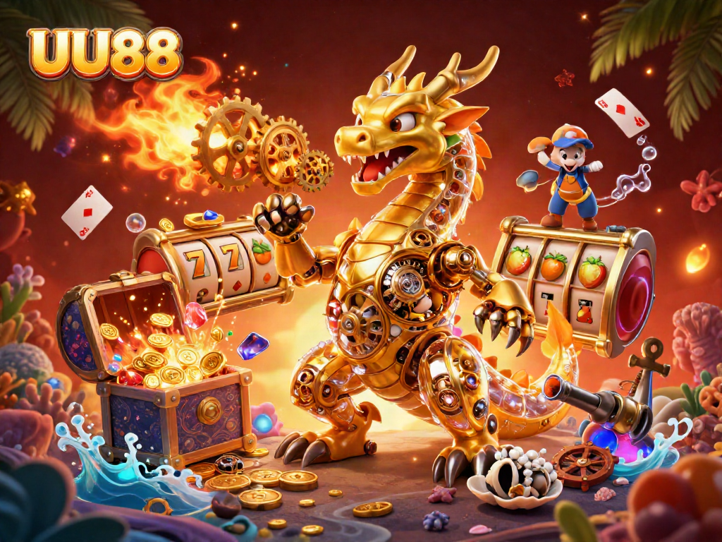 Spin and win with UU88 at dynamic slots featuring a biomechanical dragon in an underwater scene.