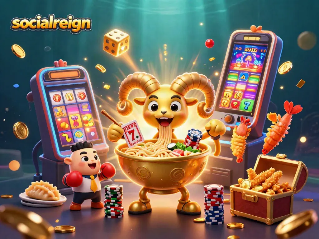 Socialreign showcases a vibrant casino scene with exciting games and fun characters, perfect for gamblers.
