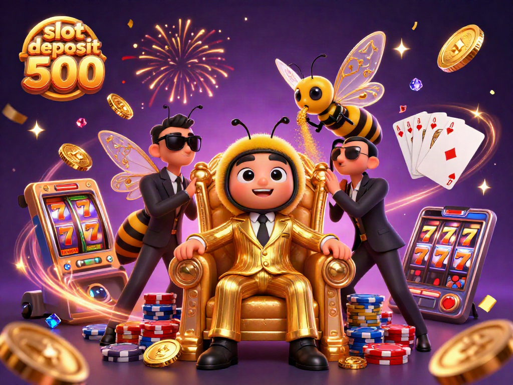 Spin for fortune with slot deposit 500 and a bumblebee mob boss in a vibrant casino scene