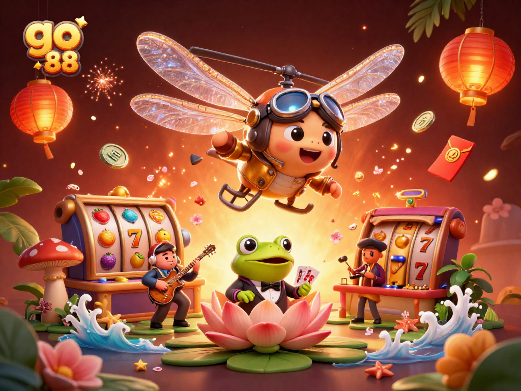 Experience the excitement of go 88 with a vibrant casino scene featuring dynamic characters and rich 3D elements.