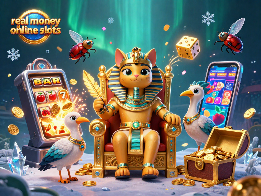 Experience thrilling real money online slots with a vibrant Egyptian theme, featuring pharaohs and jackpots.