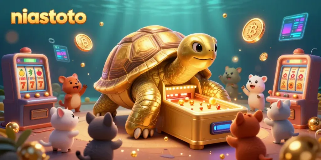 Experience thrilling slot action with niastoto's golden tortoise and vibrant casino elements.