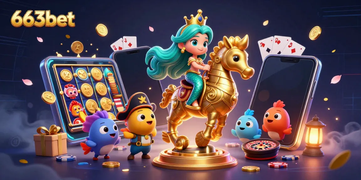 Engage with 663bet's colorful gaming action featuring a mermaid princess and festive casino elements.