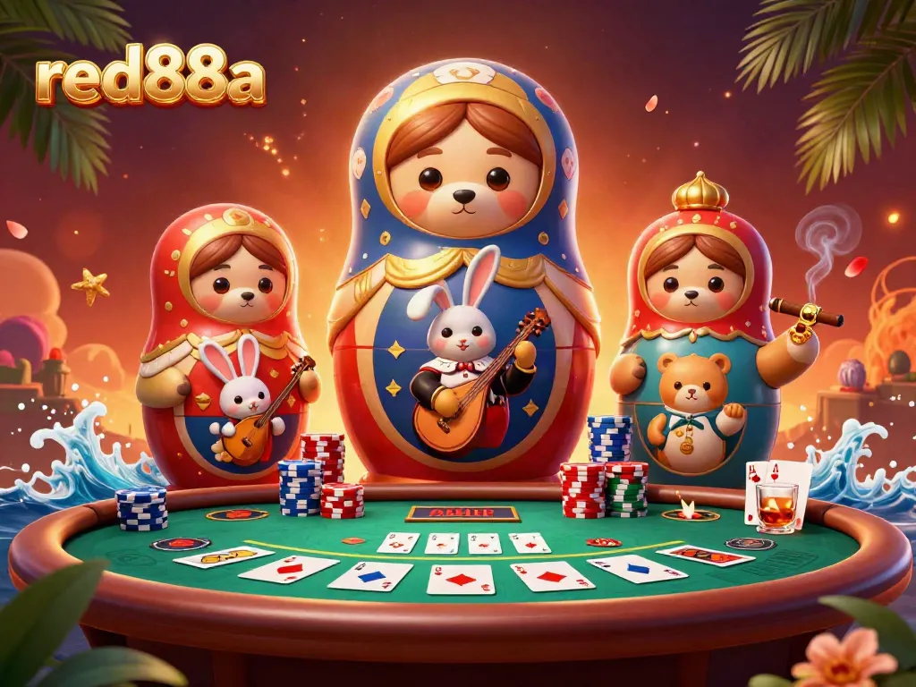 Experience engaging gameplay at red88a with a vibrant 3D casino scene filled with cartoon characters and vibrant colors.