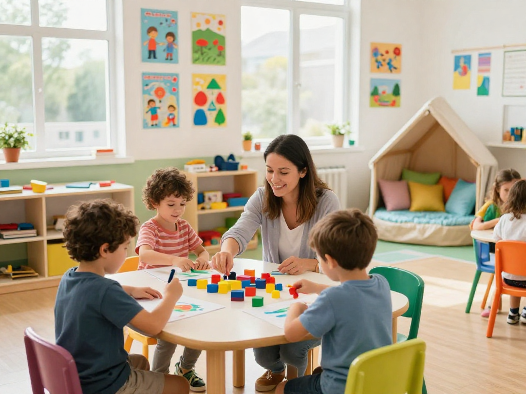 Children engaged in learning activities at pre schools in Singapore, promoting creativity and exploration in a vibrant classroom.