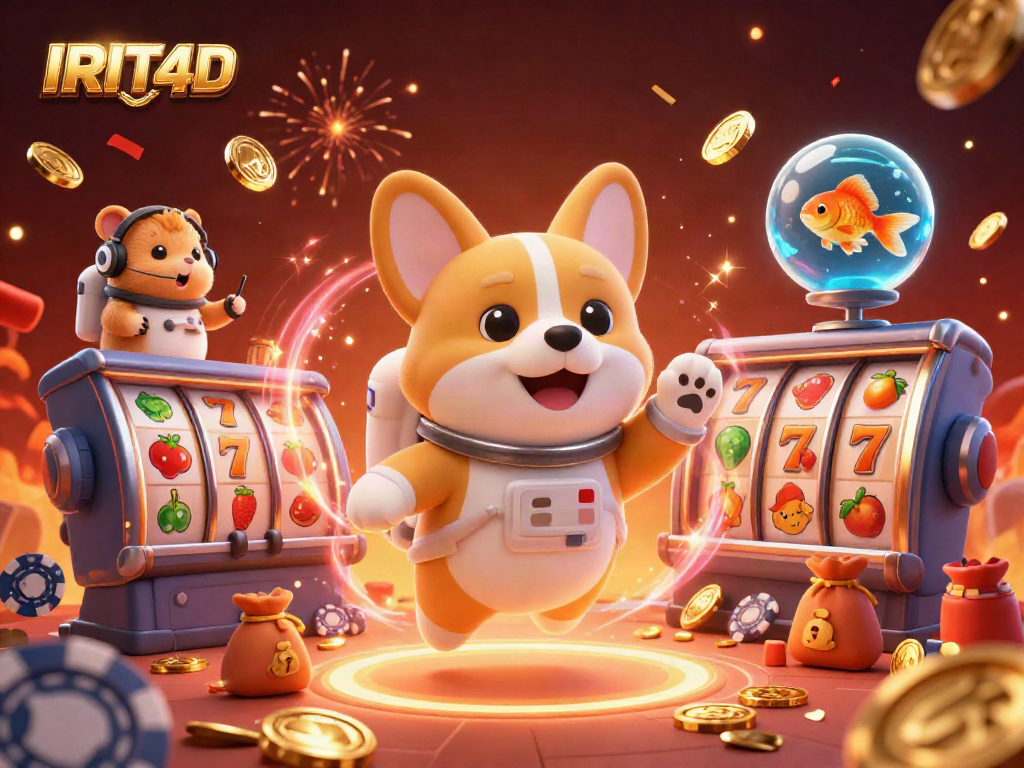 Experience thrilling gameplay with IRIT4D in a vibrant space casino scene featuring an astronaut corgi