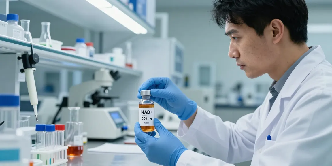 Researcher examining NAD500 in a modern laboratory environment.