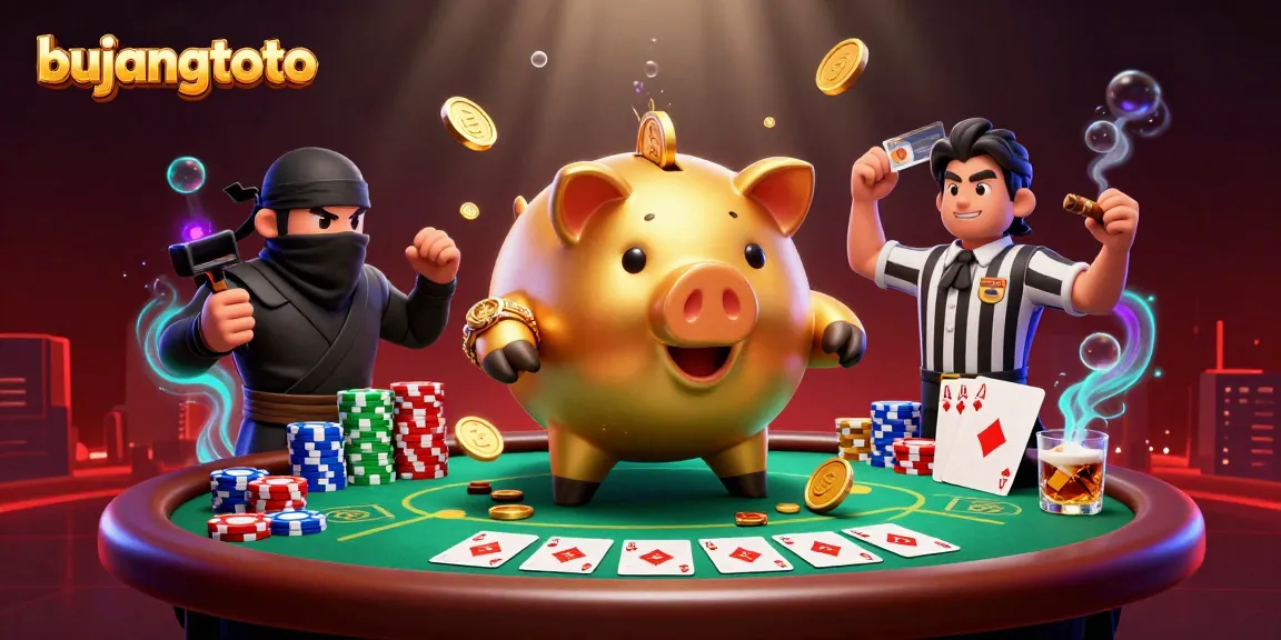 Engage with bujangtoto's vibrant casino scene featuring dynamic characters and poker elements.