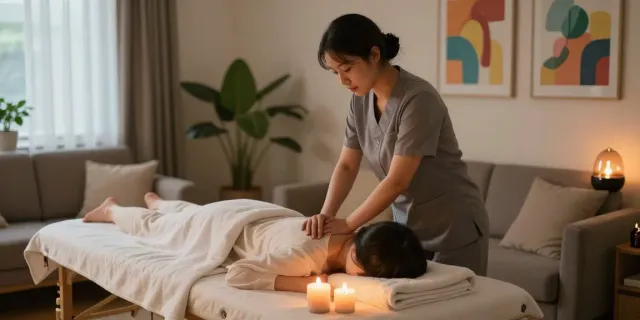서대문출장안마 session in a cozy wellness setting with calming elements.