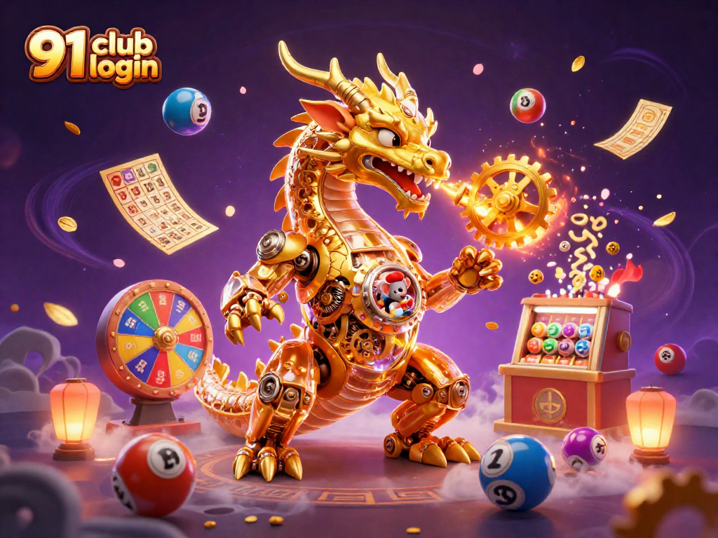 Join the excitement at 91 club login, featuring a vibrant scene with a dragon and engaging game elements.