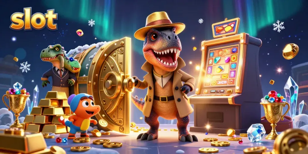 Win big at the slot game with a clever velociraptor character counting cards as a fun twist.
