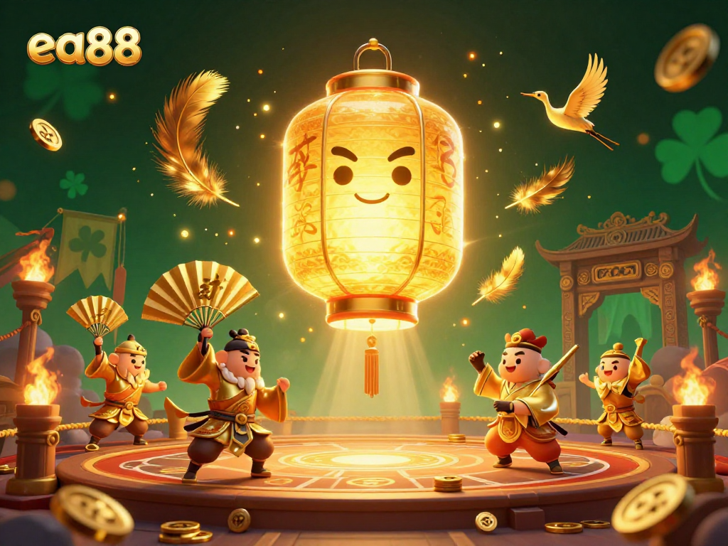 Experience the vibrant ea88 magic with glowing spirits and dynamic casino elements in this vivid scene.