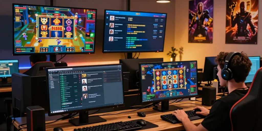 Engaging Bos88 gaming scene with real-time analytics and players enjoying online games.