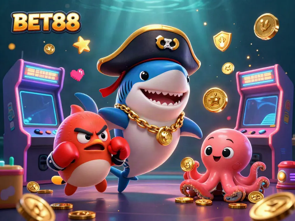 BET88 mang đến trải nghiệm cá cược thú vị với cá mập hải tặc 3D và bạch tuộc dễ thương.