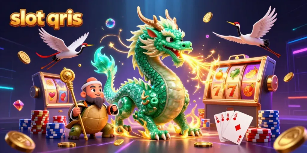 Engage with thrilling slot qris action featuring a jade dragon, lucky symbols, and vibrant casino elements.