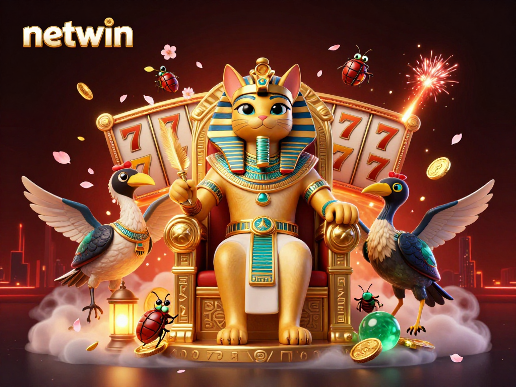 Spin to win with netwin's captivating online casino slots, featuring dynamic Egyptian-themed characters.